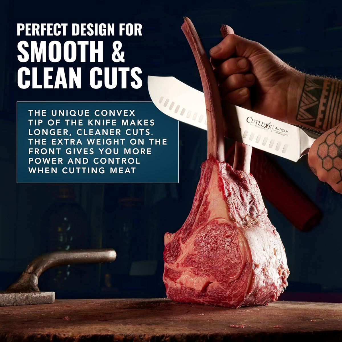 Cutluxe Butcher Knife – 10″ Bullnose Carving Knife, Forged High Carbon German Steel – Full Tang & Razor Sharp – Ergonomic Handle Design