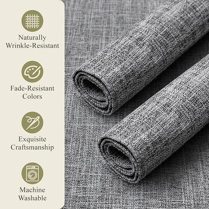 KXN Placemats Set of 4, Dual-Layer Thickened Faux Linen Table Mats, Heat Resistant & Wrinkle-Free, Machine Washable Cloth Place Mats for Kitchen Dining Indoor Outdoor (Light Gray)
