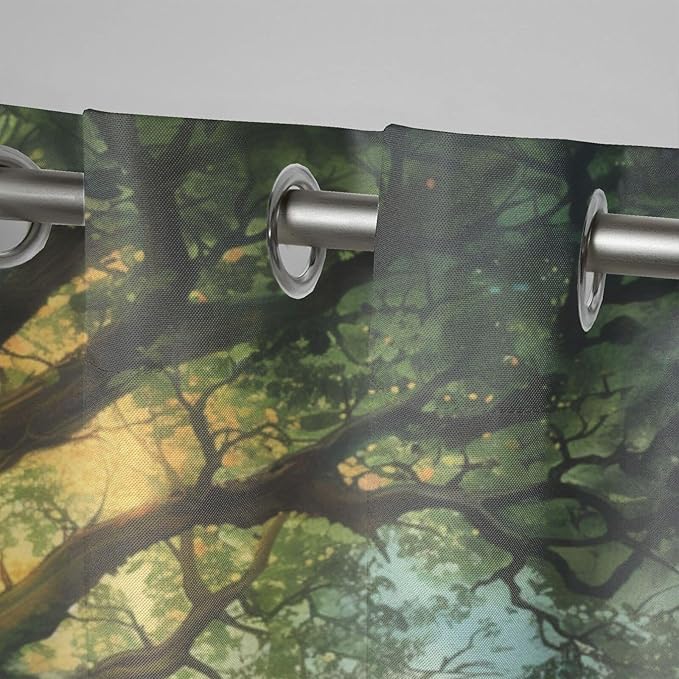 Fantasy Theme Outdoor Curtains for Patio Waterproof,Forest Pattern,Privacy Weatherproof Grommet Outside Curtains for Porch, Pergola, Cabana,Set of 2 Panels,42 x 84 inch,Green