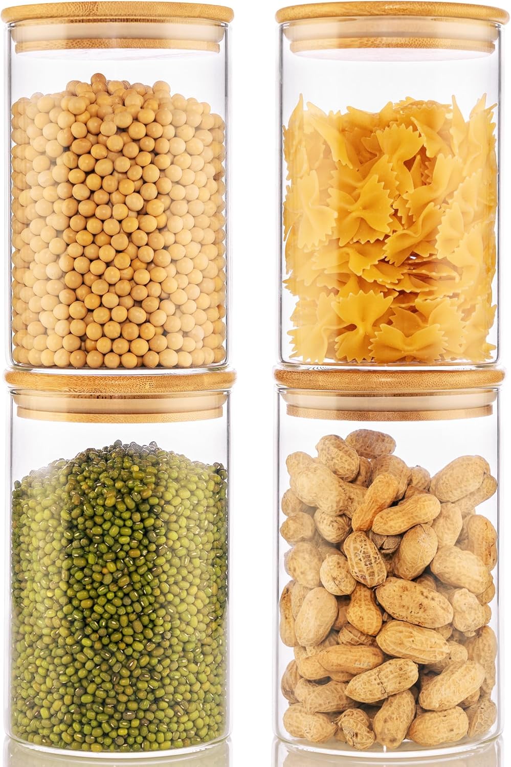 32oz - 4 Pack Glass Jars with Bamboo Lids, Glass Pantry Storage Containers with Airtight Lids, Round Air Tigh Food Storage Canisters for Cereal