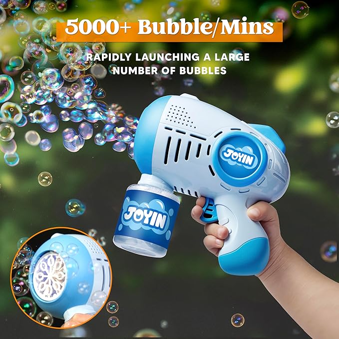 JOYIN 2 Kids Bubble Guns with 4 Bottles Solution, Automatic Bubble Machine Gun with 8 Holes for Kids, Adults, Summer Toys, Easter Basket Stuffers, Birthday Gift, Party Favors