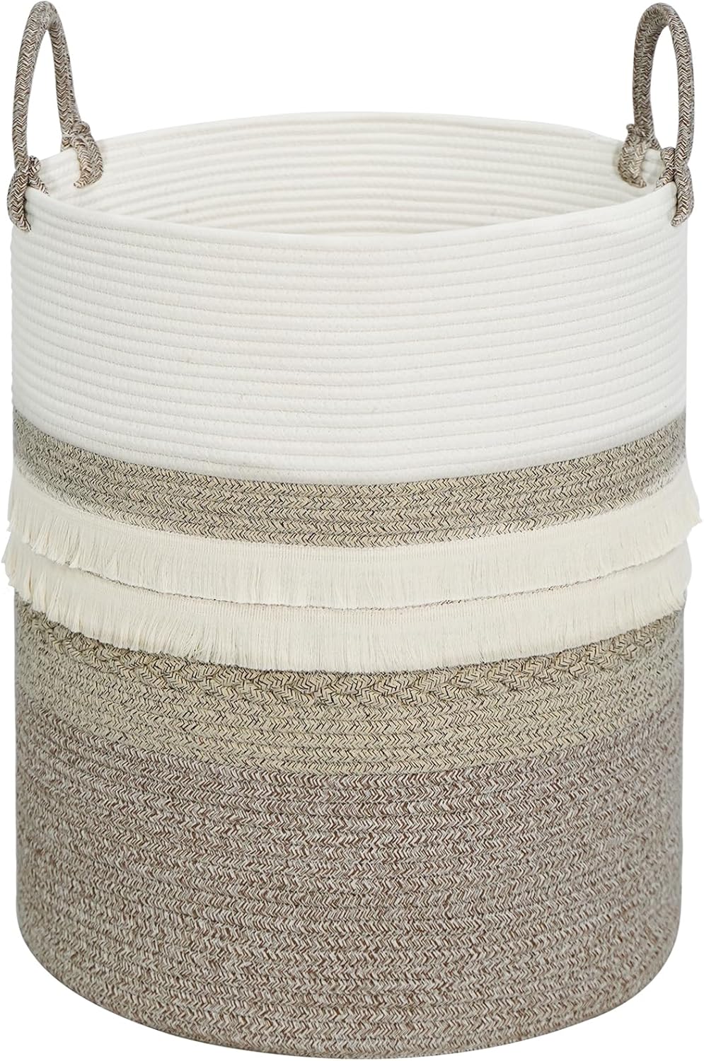danpinera 79 L Large Laundry Basket, Tall Woven Cotton Storage Hamper with Handles, Dirty Clothes Hamper in Bathroom, Decorative Storage Basket for Living Room Gradient Brown