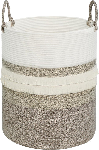 danpinera 79 L Large Laundry Basket, Tall Woven Cotton Storage Hamper with Handles, Dirty Clothes Hamper in Bathroom, Decorative Storage Basket for Living Room Gradient Brown