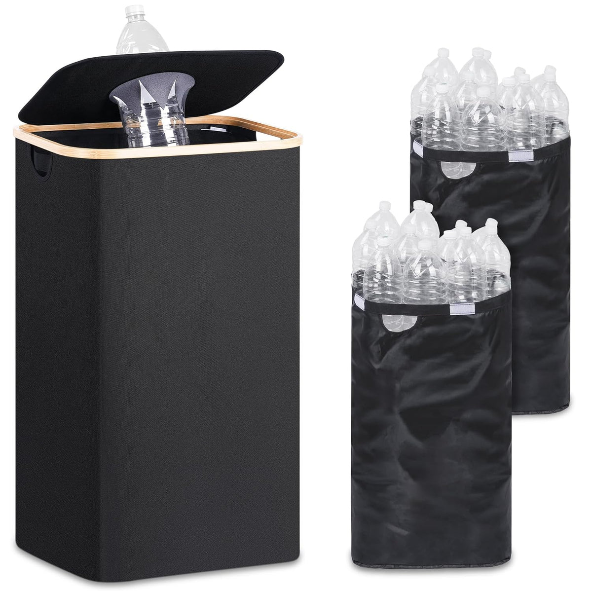 29 Gallons Recycling Bins for Kitchen, Indoor Recycle Bins with Lid, 110L Large Recycle bin with 2 Removeable Reusable Inner Bags, for Bottles Cans Glass Plastice Cartons(Black)
