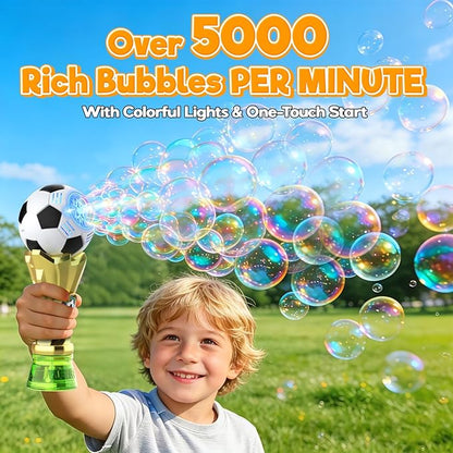 FUNZBO Bubble Machine for Kids - Soccer Trophy Bubble Wand with 2 Solution Refill, Automatic Bubble Blower, Bubbles Maker Blaster Toddler Outdoor Toys, 2026 Merchandise Birthday Gift for Boys Girls 3+