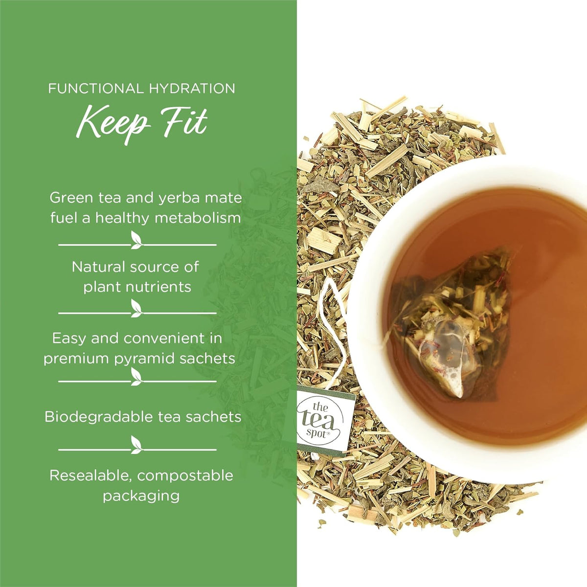 The Tea Spot Organic Keep Fit Green Tea with Yerba Mate and Matcha for Metabolic Support, Blend of Green Tea, Matcha, Yerba Mate, Rooibos