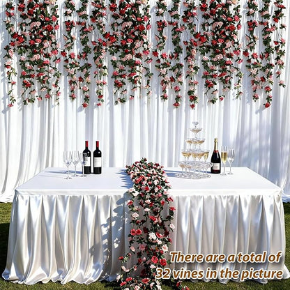 Miracliy 8Pcs 66FT Red Flower Garland, Orange Artificial Rose Floral Vines Fake Hanging Spring Flower Garland for Wall Backdrop Wedding Arch Tea Party Door Mantle Decoration