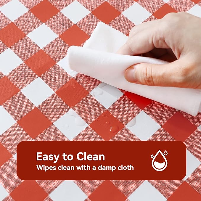 Romanstile Square Vinyl Tablecloth, 100% Waterproof Buffalo Gingham Plastic Table Cloth, Heavy Duty Wipeable Checkered Table Covers for Outdoor, Camping, Picnic, Patio - 60 x 60, Red and White
