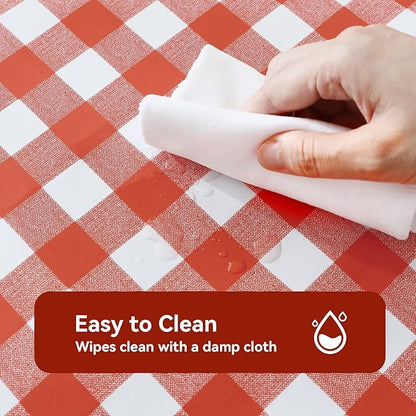 Romanstile Square Vinyl Tablecloth, 100% Waterproof Buffalo Gingham Plastic Table Cloth, Heavy Duty Wipeable Checkered Table Covers for Outdoor, Camping, Picnic, Patio - 60 x 60, Red and White