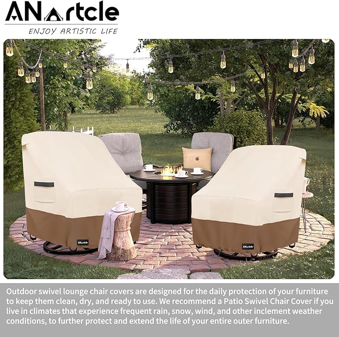 Swivel Patio Chair Cover 4 Pack,600D Waterproof Heavy Duty Outdoor Chair Cover(28 W x 33 D x 36 H inches),Patio Furniture Covers,Outdoor Furniture Covers Waterproof,Beige&Brown