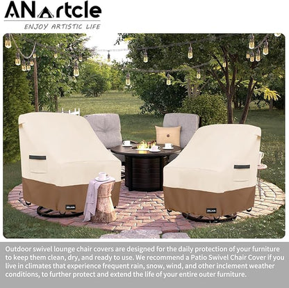 Swivel Patio Chair Cover 4 Pack,600D Waterproof Heavy Duty Outdoor Chair Cover(28 W x 33 D x 36 H inches),Patio Furniture Covers,Outdoor Furniture Covers Waterproof,Beige&Brown