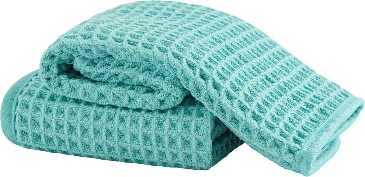 Microfiber Waffle Face Towels, 2 Pieces, Soft, Absorbent, Fast Drying, Lint Free (Turquoise)
