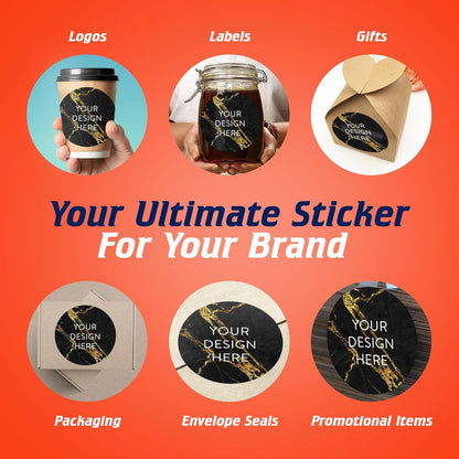 100 Custom Vinyl Stickers - Upload Your own Image, Text, Design, Logo - Personalized Logo Labels for Handmade, Packaging, Bottle, Jars, Candle, Brand Stickers (Black Gold Marble, 6x6)