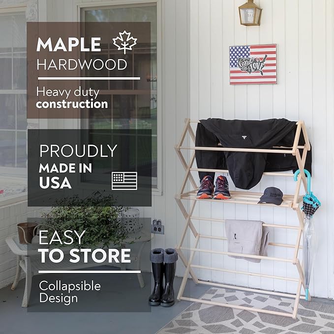 Pennsylvania Woodworks Clothes Drying Rack: Solid Maple Hardwood Laundry Rack for Bedding, Blankets, Towels & More, Heavy Duty, Folding Drying Rack Made in USA, No Assembly Needed, Extra Large