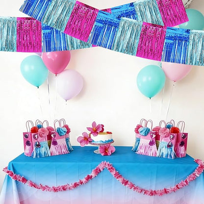BEISHIDA 3 Packs Metallic Foil Fringe Garland Mix Blue Pink Wall Hanging Tinsel Fringe Banners for Car Floats Birthday Baby Bridal Shower Wedding Graduation Holiday Party Decoration(30 Feet)