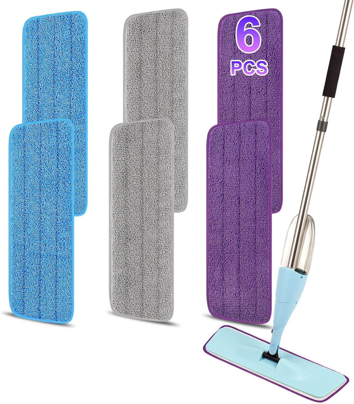16.5 inch Reusable Mop Pads Microfiber Spray Mop Replacement Heads for Wet/Dry Mops Compatible with Bona Floor Care System (6 Pack)