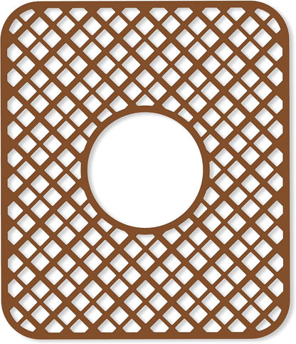2 Pack Silicone Sink Protector for Kitchen Sink, Lozenge Pattern 13 x 11 inches Sink Grid Mat Silicone Protectors, Center Drain (Coffee)