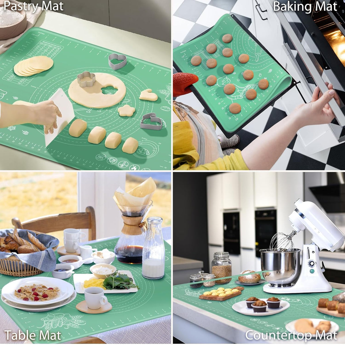 Silicone Pastry Mat 32" x 24" Extra Thick Non Stick Baking Mat with Measurements and Edge Heightening, Food Grade Silicone Rolling Mat for Pastry
