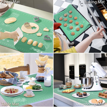 Silicone Pastry Mat 32" x 24" Extra Thick Non Stick Baking Mat with Measurements and Edge Heightening, Food Grade Silicone Rolling Mat for Pastry