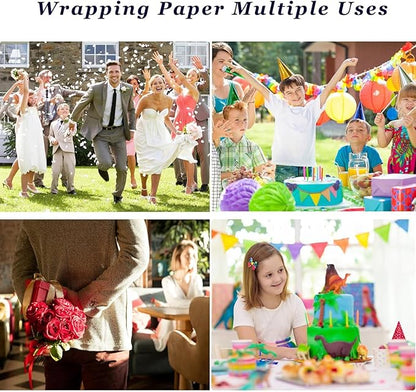 Birthday Wrapping Paper,Gift Wrapping Paper Roll,Kraft Wrapping Paper - 4 Roll 17 X 120 inch Per roll,Colorful Happy Birthday Pattern For Boys Girls Men Women, Perfect For Birthdays Party, Baby Shower