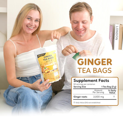 Indochine Blends, Ginger Tea Bags, 50 Teabags, 2g/bag, Individually Wrapped Envelopes, Caffeine-free, No Sugar