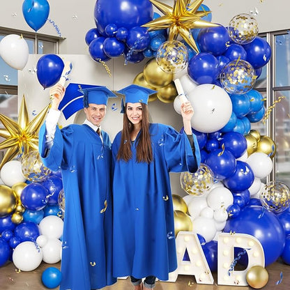 Blue White Gold Balloon Arch Kit Graduation Decorations 2026, 130Pcs Blue and White Balloons and Foil Star Balloon with Confetti Ribbons Grad Party Decorations for College High School Class of 2026
