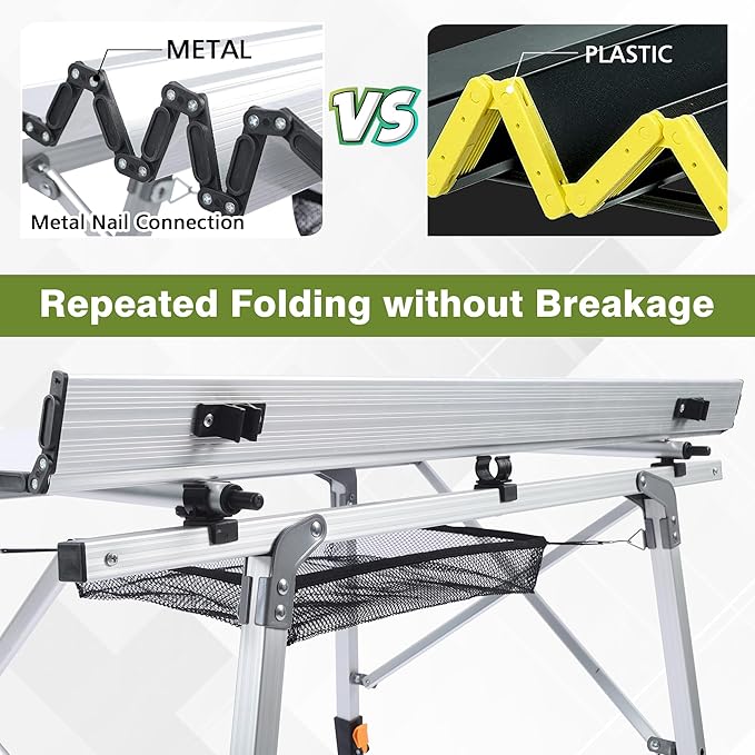 JOUYEK Folding Outdoor Camping Table with Adjustable Legs, Lightweight Aluminum Roll Up Camp Table with Carrying Bag, Mesh Storage Organizer, for Cooking, Picnic, Beach, Backyards, BBQ, Party
