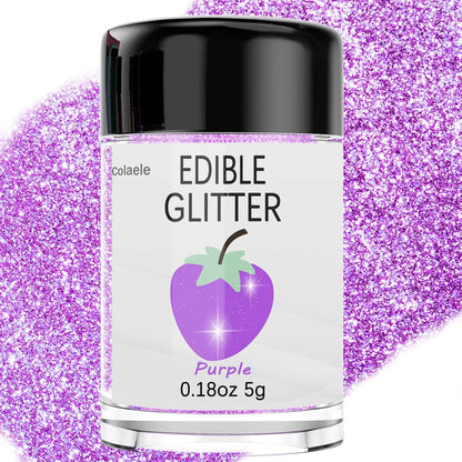 Purple Edible Glimmer Powder Glitter, Colaele 5 grams Food-Grade Luster Dust Metallic Fancy Food Decorating Sprinkle Glimmery Brew Dust for Cake Decorations Drinks Wine Beverage Candy Dessert, Vegan