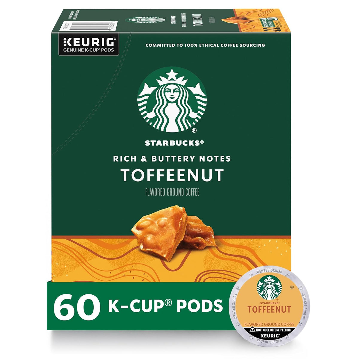Starbucks Medium Roast K-Cup Coffee Pods — Toffeenut for Keurig Brewers — 10 Count (Pack of 6)