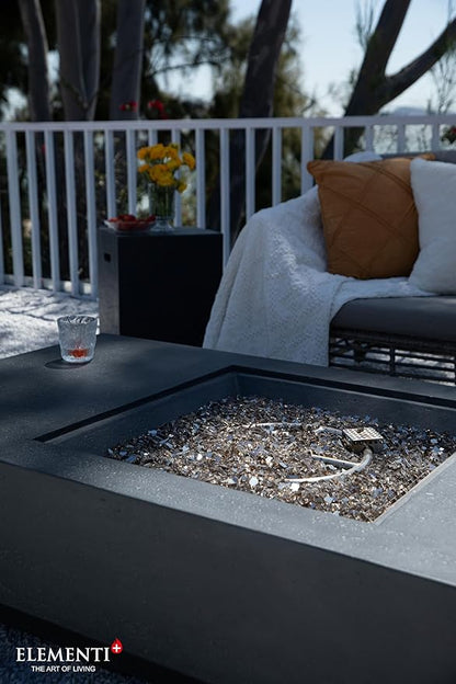 Elementi+ | Colorado Gas Fire Pit Cast Concrete 56" Rectangular Fire Table, Outdoor Fire Pit Electronic Ignition | Canvas Cover, Fire Glass and Burner Lid Included | Sunlight Yellow | Natural Gas
