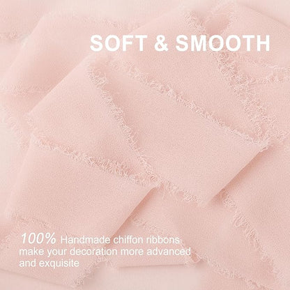 Blush Pink Chiffon Ribbon 1.5" x 21 Yd Handmade Fringe Silk Chiffon Fabric Ribbon for Gift Wrapping Wedding Invitation Bridal Flower Bouquet DIY Crafts Home Decor