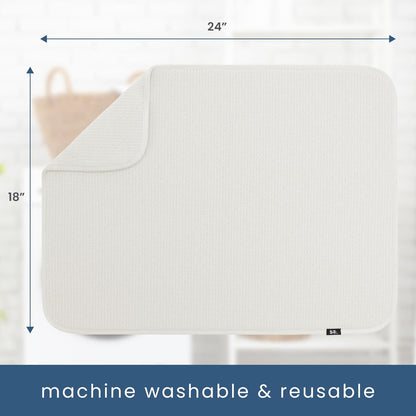 S&T INC. Dish Drying Mat XL, 18” x 24”, Absorbent Microfiber Kitchen Counter Mat, Dish Drying Pad for Dishes, Utensils, Pots and Pans, Extra Large, Cream