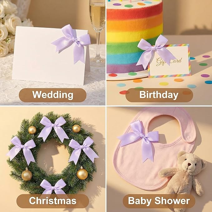 Purple Gift Wrap Bows – 50pcs 3.3 Inch Elegant Satin Bows for Gift Wrapping, Wedding Decor, Baby Shower, Party Decorations, Birthday, Easter, Christmas, Anniversary, DIY Crafts, Gift Bags