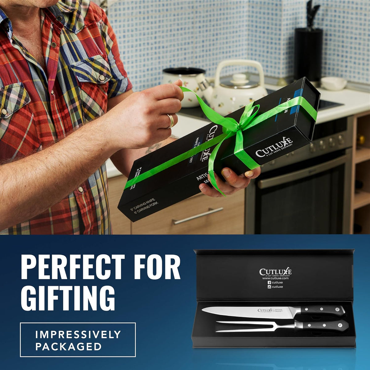 Cutluxe Turkey Carving Knife Set Carving Fork & Knife for Meat, BBQ, Brisket Razor Sharp Premium German Steel Full Tang