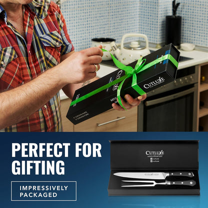 Cutluxe Turkey Carving Knife Set Carving Fork & Knife for Meat, BBQ, Brisket Razor Sharp Premium German Steel Full Tang