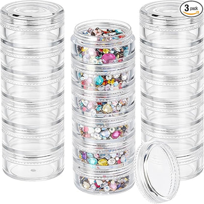 3 Sets 6 Layer Stackable Plastic Containers, 10G/10ML Clear Cosmetic Storage Box Round Organizer Jars for Beads, Buttons, Small Jewelry Findings