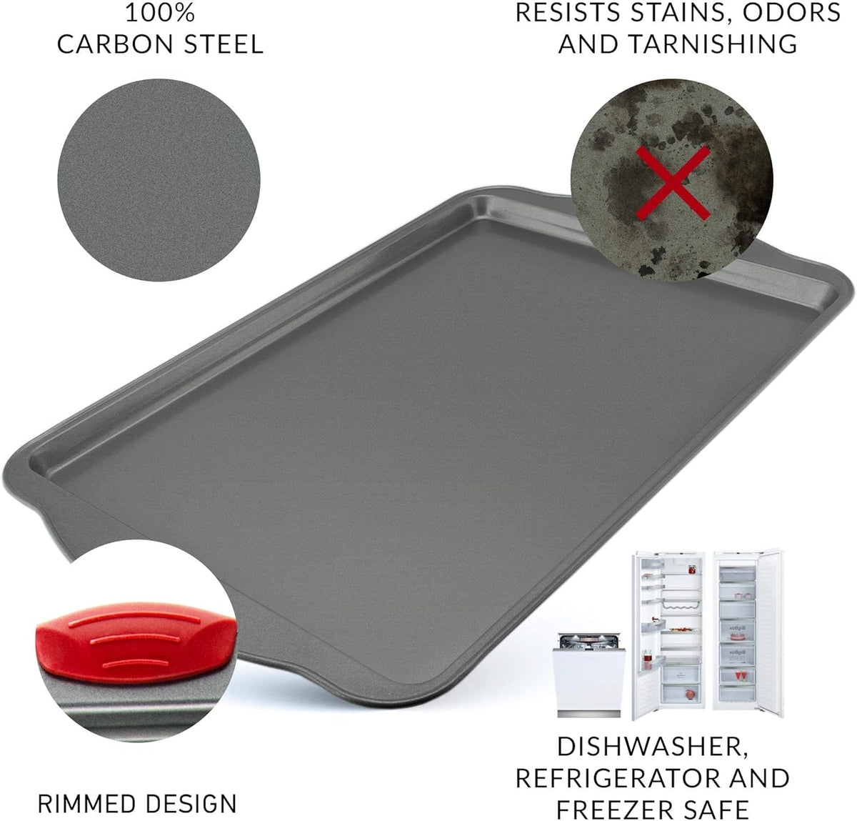 Boxiki Kitchen Non-Stick Baking & Cookie Sheet Pan Non-Toxic 11x14 Inch Rimmed Carbon Steel Baking Sheet. Dent, Warp and Rust Resistant