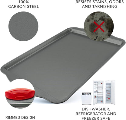 Boxiki Kitchen Non-Stick Baking & Cookie Sheet Pan Non-Toxic 11x14 Inch Rimmed Carbon Steel Baking Sheet. Dent, Warp and Rust Resistant