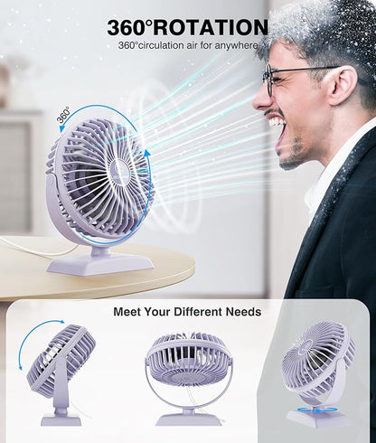 JZCreater USB Desk Fan, USB Fan Mini, 360 Rotation Desktop Fan with 3 Speed, Table Personal Cooling Fan, Quiet Mini Desk Fan, USB Powered, Small Fan for Home Office Bedroom Car Travel, Purple