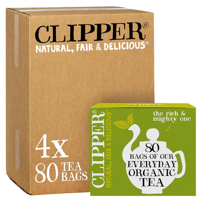 Clipper Tea Organic Fairtrade Everyday - USDA Organic, Non-GMO, Fair Trade, Sustainable Caffeinated British Tea, 4 Pack, 320 Unbleached Tea Bags
