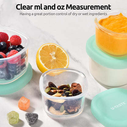 U-Taste 3oz 6oz Small Storage Containers: Food Grade Liquid-Silicone Freezer Box with Airtight Lid, Microwave Safe with Clear Measurements