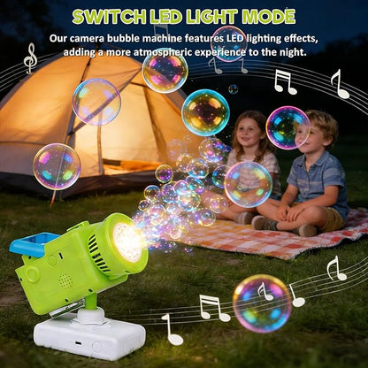 Upgraded Rechargeable Camera Bubble Machine, Bubble Maker for Kids with LED Light, Auto 360° Rotation, Large Bubbles, Type-C Charge, Outdoor Toys Gifts for Wedding, Birthday, Parties, Easter