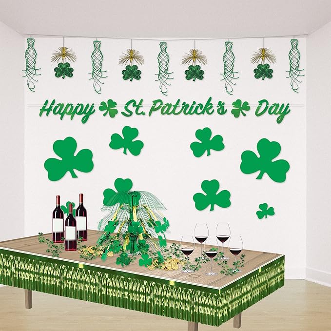 Beistle 2-Ply Metallic Fringe Drape, Shimmering Green Hanging Decorations for Special Events & Saint Patrick’s Day, Shiny Table Decor, 15" x 10'