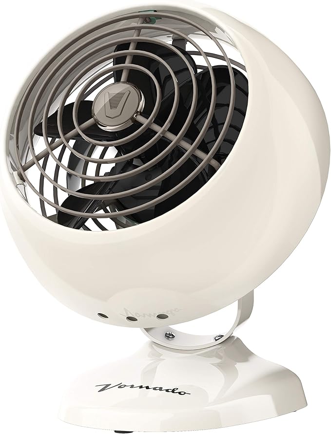 Vornado VFAN™ Mini Classic Vintage Fan, Retro Metal Air Circulator, For Desk & Bedside, 2 Speeds, Adjustable Tilt, Personal Cooling with Targeted Airflow, Quiet Fan, Vintage White