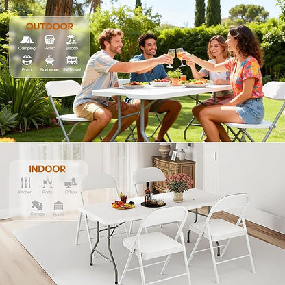 6ft Folding Table Heavy Duty 350 LBS Capacity Foldable Table with 18% Thicker HDPE Waterproof Top & Reinforced Steel Frame, Portable Fold-in-Half Table for Outdoor Indoor Party Wedding Camping