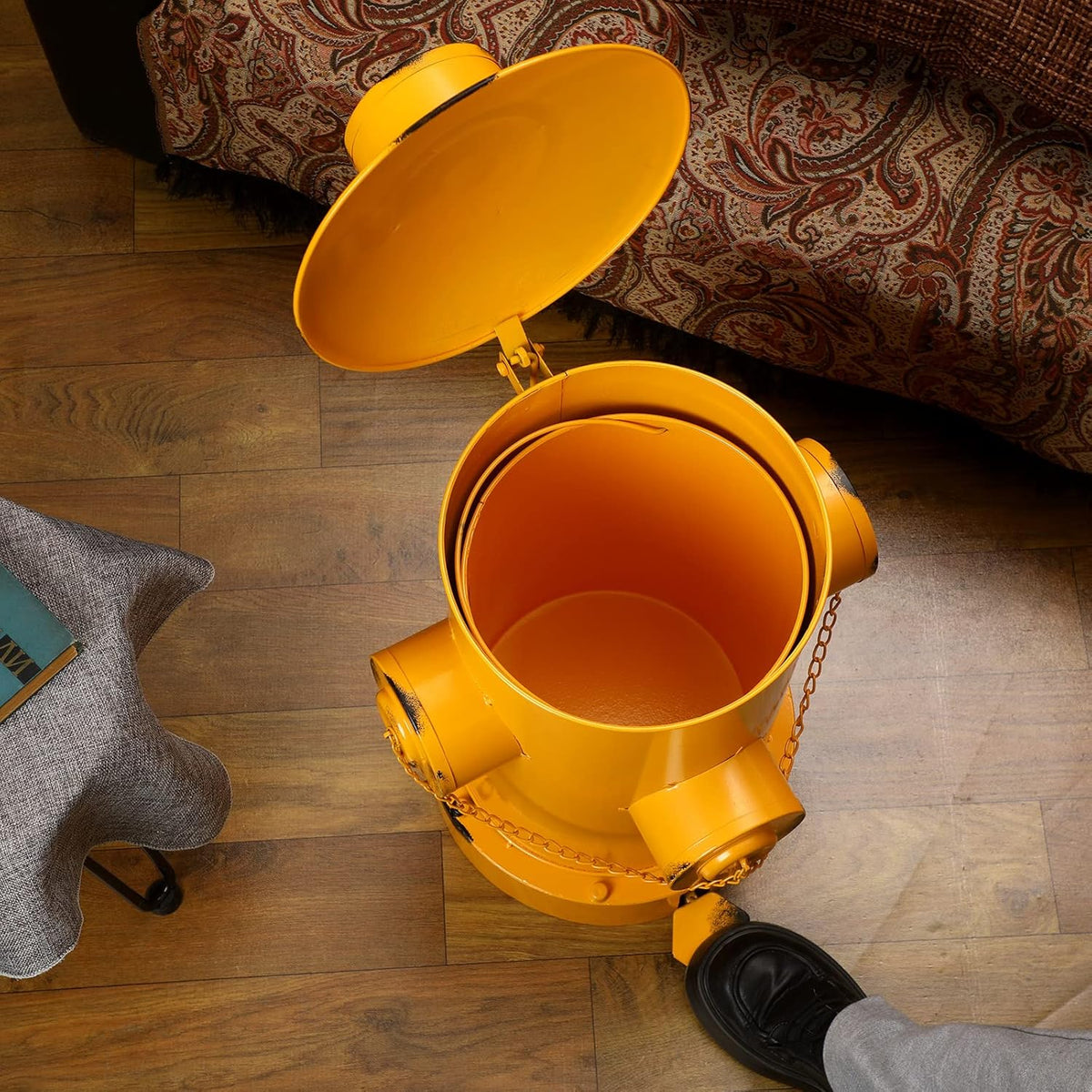 Hoolerry Fire Hydrant Trash Can Retro Creative Garbage Can with Inner Bucket Large Capacity Wrought Iron Pedal Trash Can Indoor Outdoor Waste Bins for Park Garden Kitchen Garbage (Yellow, Large)