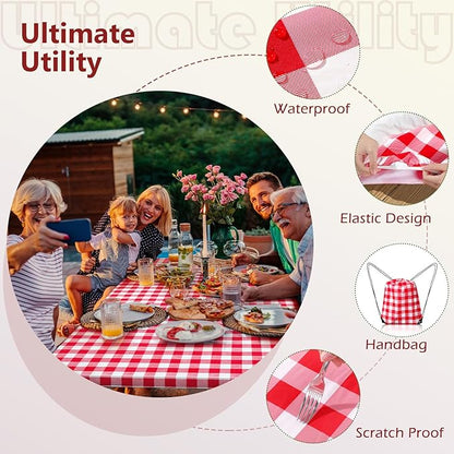 Picnic Table Cover with Bench Covers and Bag, Camping Table Camping Essentials Cover with Elastic Edges (Red)