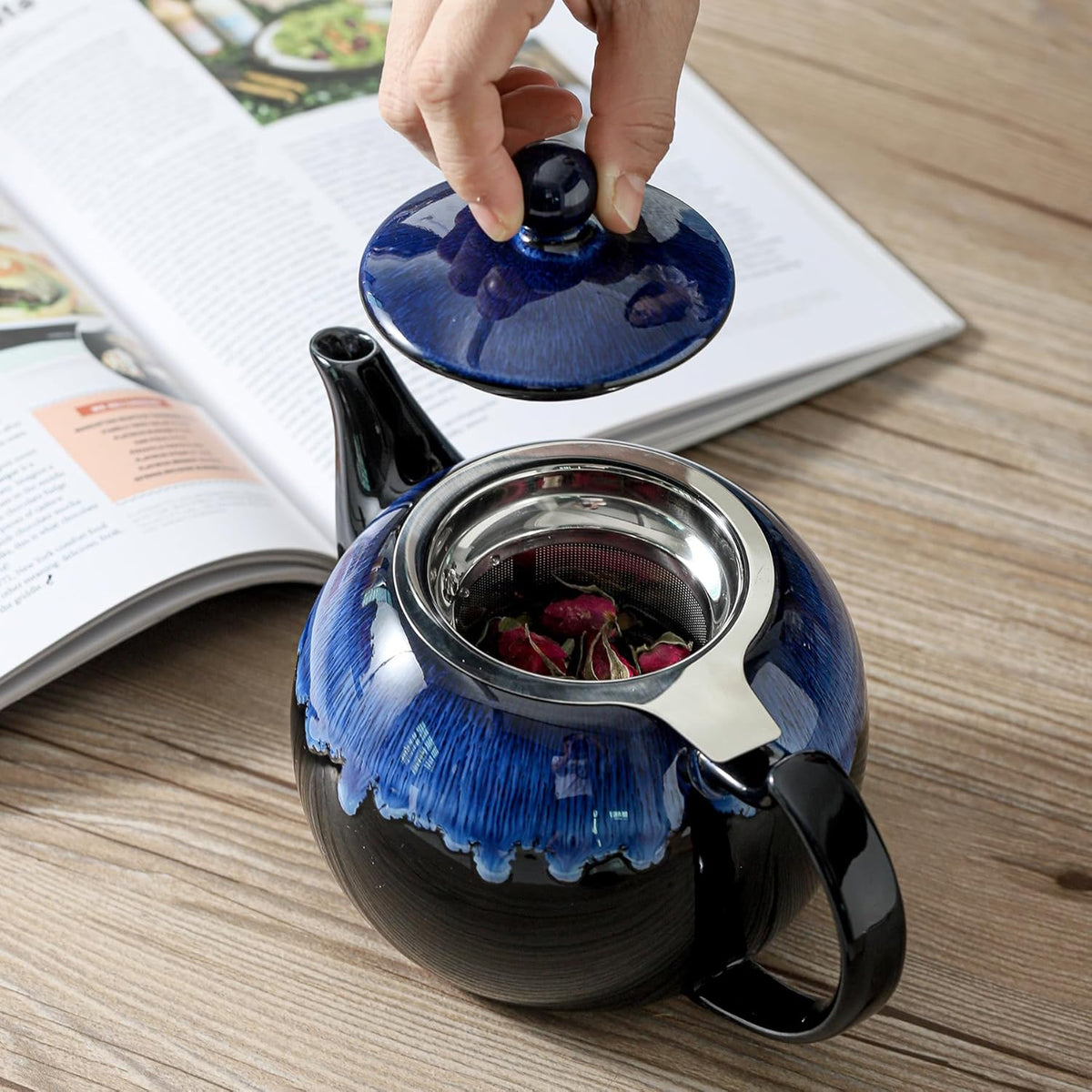 Koov Tea Pot with Infuser for Loose Tea, 34 ounce Ceramic Teapot with Infuser, Enough For 6 Cups, Tea Pots with Tea Strainers for Tea Party