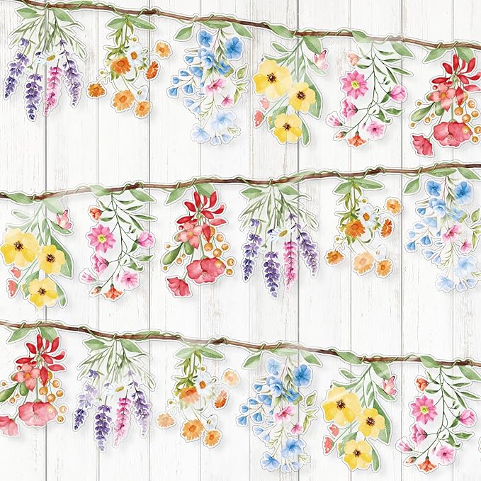 Pre-Strung Flower Garland Wildflower Banner, 2Pcs Reusable Floral Garlands for Bridal Shower Wedding Baby Bloom Garden Birthday Woodland Tea Party Decorations