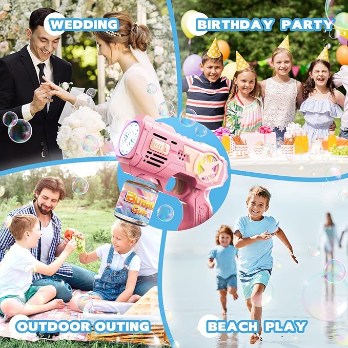 Bubble Gun Toys for 3+ Year Old Kids Boys Girls, LED 2 Pack Automatic Bubble Machine with Bubble Solution, Summer Outdoor Kids Toys for Ages 3-4,4-6,5-7, Birthday Party Gifts for 3 4 5 6 7 8 Year Old